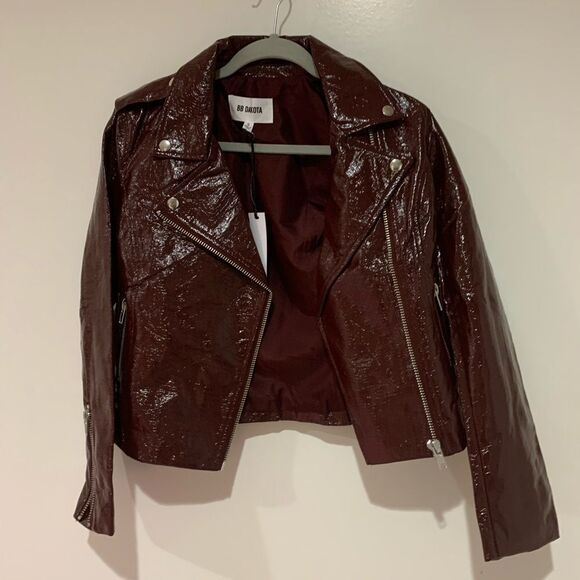 BB Dakota Leather feel  Pattern Burgundy Jacket NWT - Picture 1 of 7